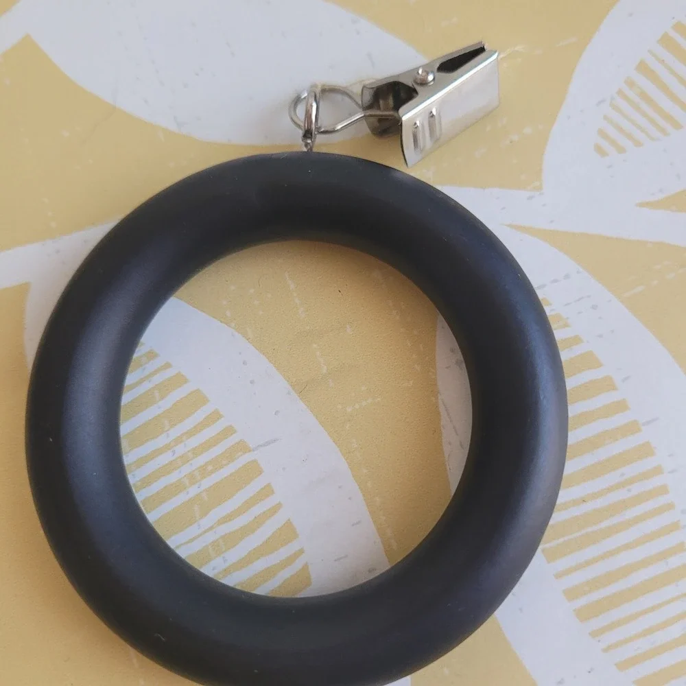 14 Black Faux Wood Drapery Ring Clips Hanging Fit 1 3/8